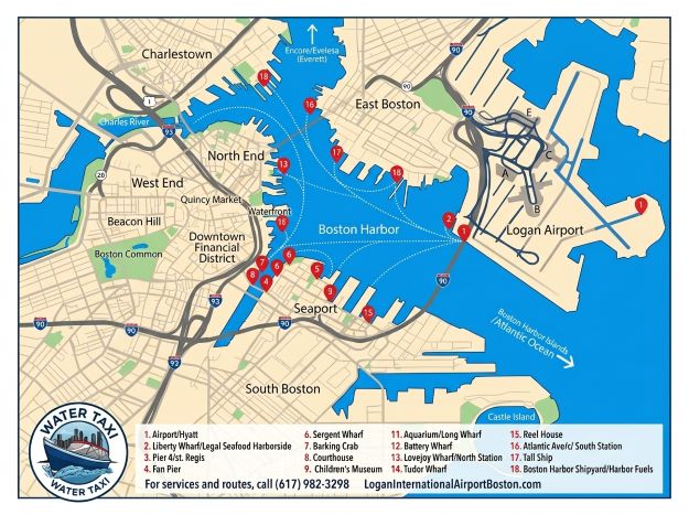 Logan Airport water taxi transport map red